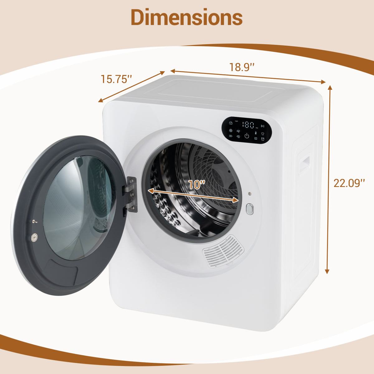 1.5 Cu.Ft White Portable Clothes Dryer with LED Control-White