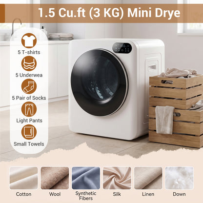 1.5 Cu.Ft White Portable Clothes Dryer with LED Control-White