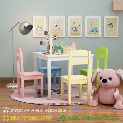 5 Pieces Kids Pine Wood Table Chair Set-Clear