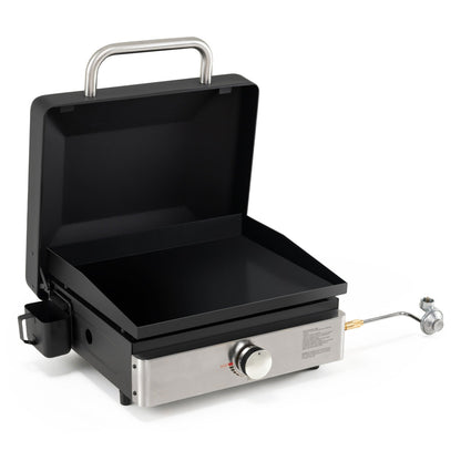 1-Burner Portable Gas Griddle with Lid Non-Stick Ceramic Griddle Plate-Black