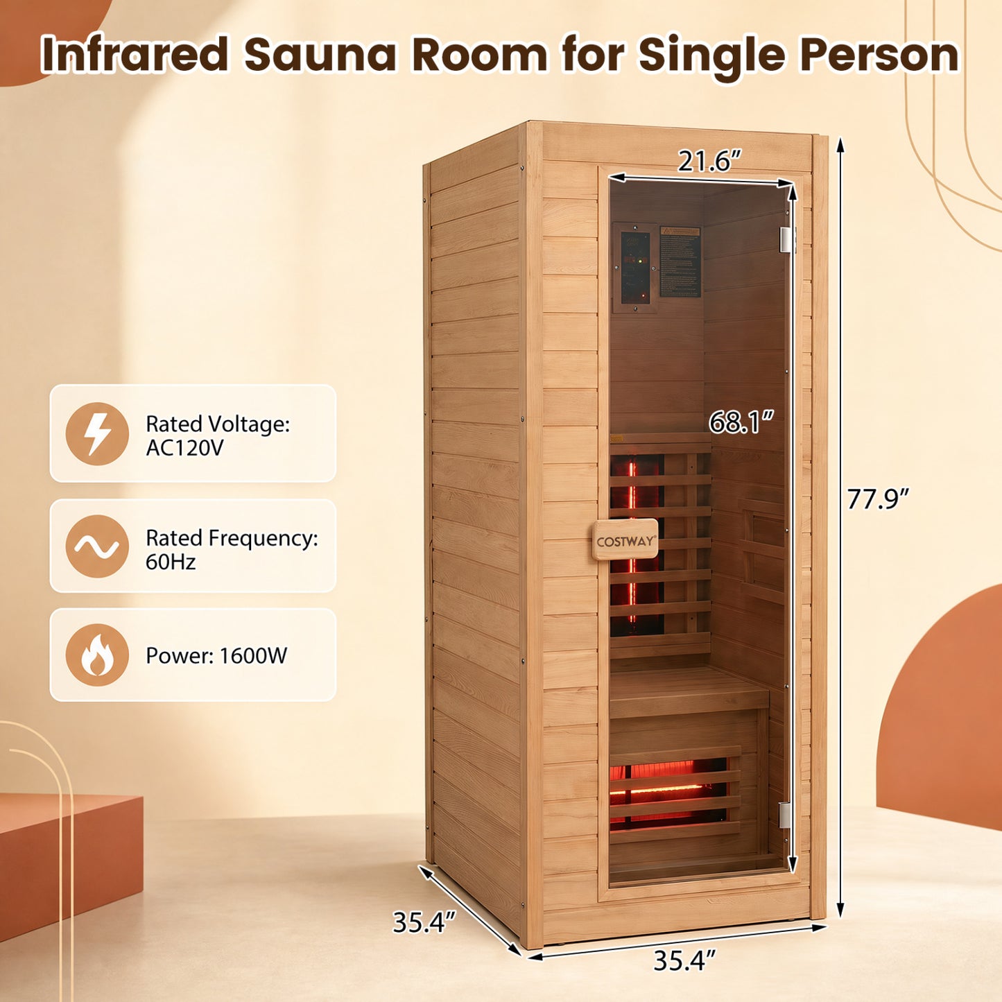 1 Person Far Infrared Sauna Canadian Hemlock Wood Indoor Home Sauna Room