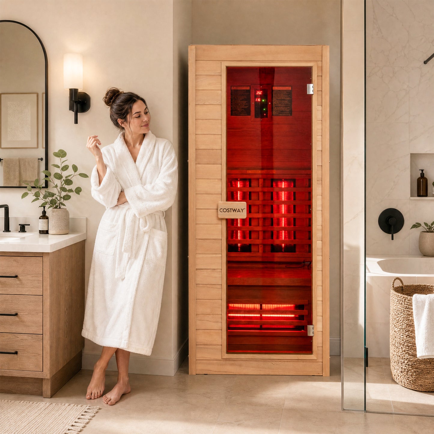1 Person Far Infrared Sauna Canadian Hemlock Wood Indoor Home Sauna Room