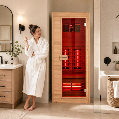 1 Person Far Infrared Sauna Canadian Hemlock Wood Indoor Home Sauna Room