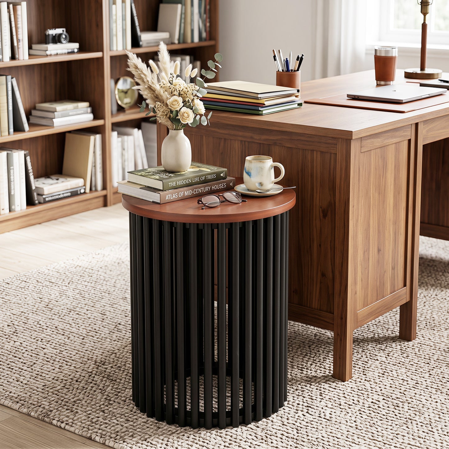 1 Piece Elegant Wooden Round Coffee Table for Living Room and Home Office-Walnut