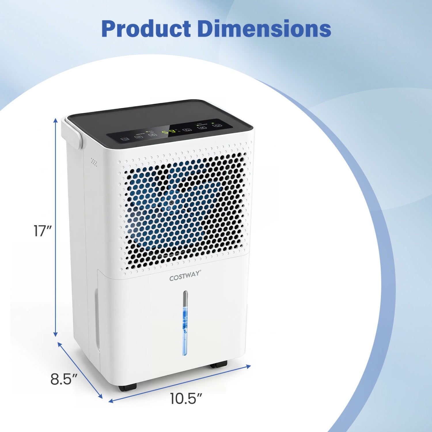 White 32 pint compressor dehumidifier with drain hose and smart humidity control, suitable for 2000 sq ft bedrooms.