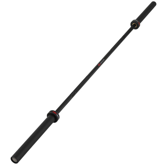 Black 7FT Olympic weightlifting barbell for 2000 lbs capacity, ideal for squats and strength training in home gyms.