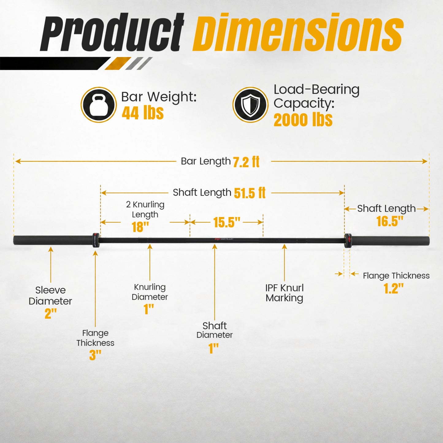2000 lbs Weight Lifting 7FT Olympic Bar for Olympic Plates for Squats and Home Gym-Black