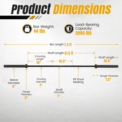 2000 lbs Weight Lifting 7FT Olympic Bar for Olympic Plates for Squats and Home Gym-Black
