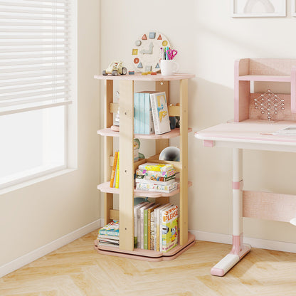 3-Tier Freestanding Corner Toddler Book Rack with 12 Sectors-Pink