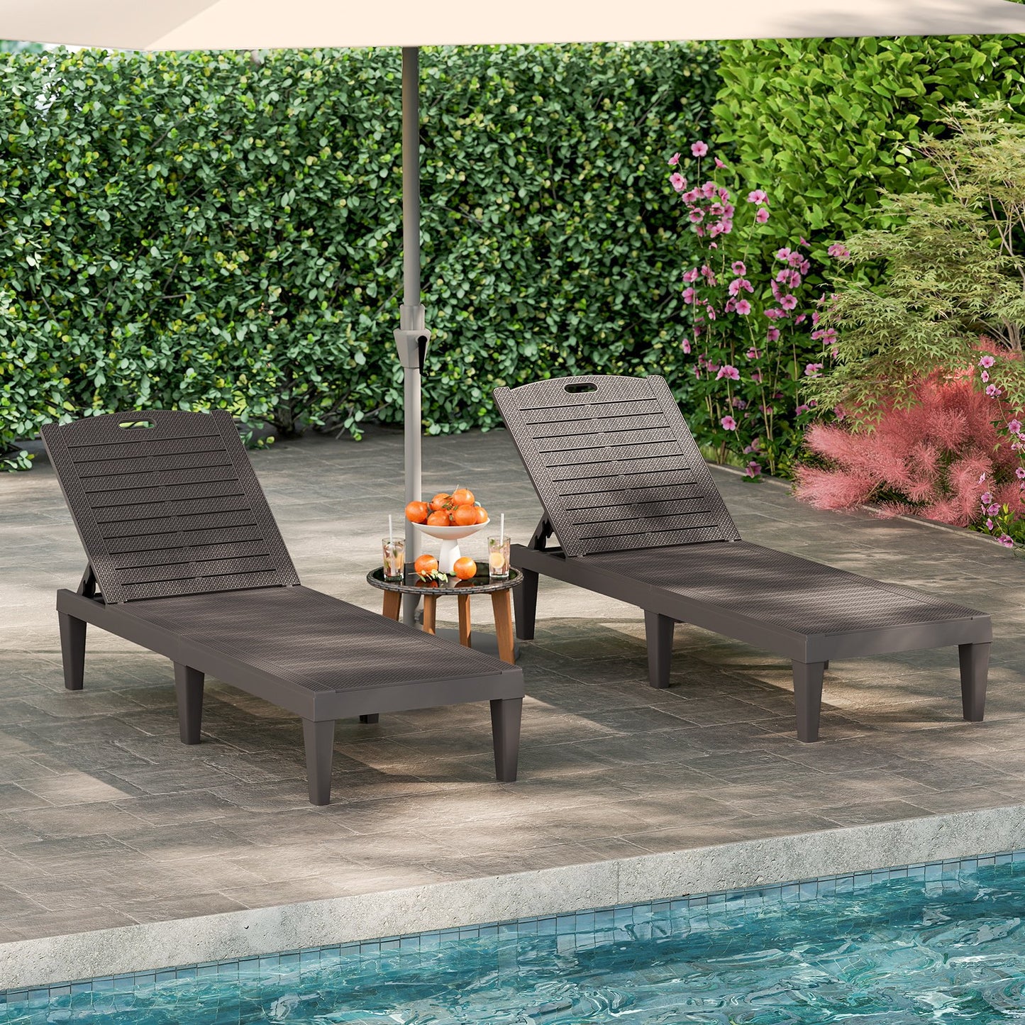 Outdoor PP Chaise Lounge Chairs Set of 2 with 4-Position Adjustable Backrests-Black