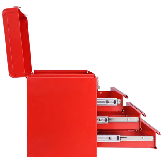 Portable Garage Mechanic Tool Cabinet Box with 3 Drawers-Red