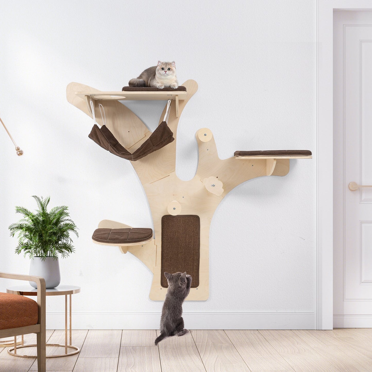 Wall-Mounted Cat Tower Cat Wall Shelves Furniture with Perch-Brown