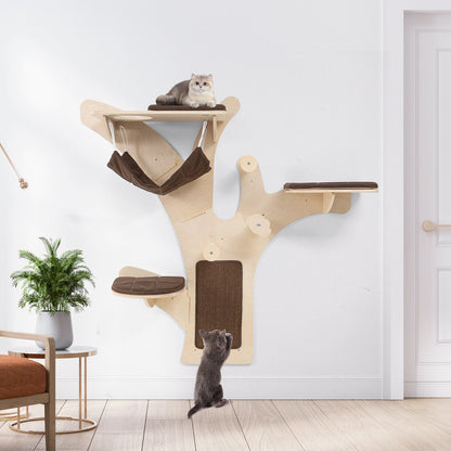 Wall-Mounted Cat Tower Cat Wall Shelves Furniture with Perch-Brown