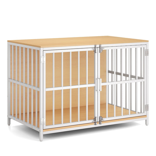 40 Inch Dog Crate Furniture Dog Kennel with Dual Lockable Double Doors-Natural