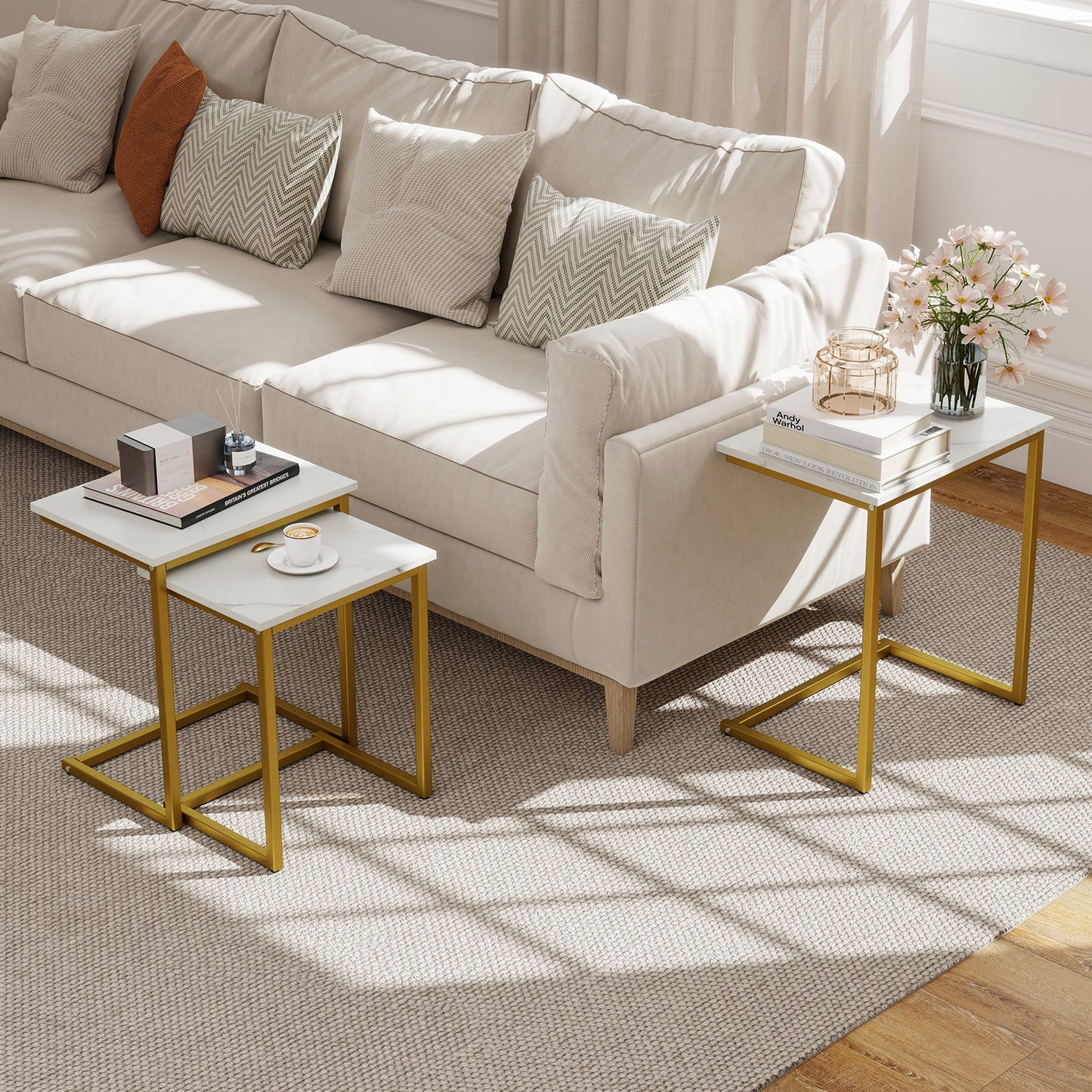 3 Pieces Multifunctional Coffee End Table Set-Brown