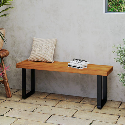 Acacia Wood Outdoor Bench 48 Inch Long Patio Dining Bench-Set of 2