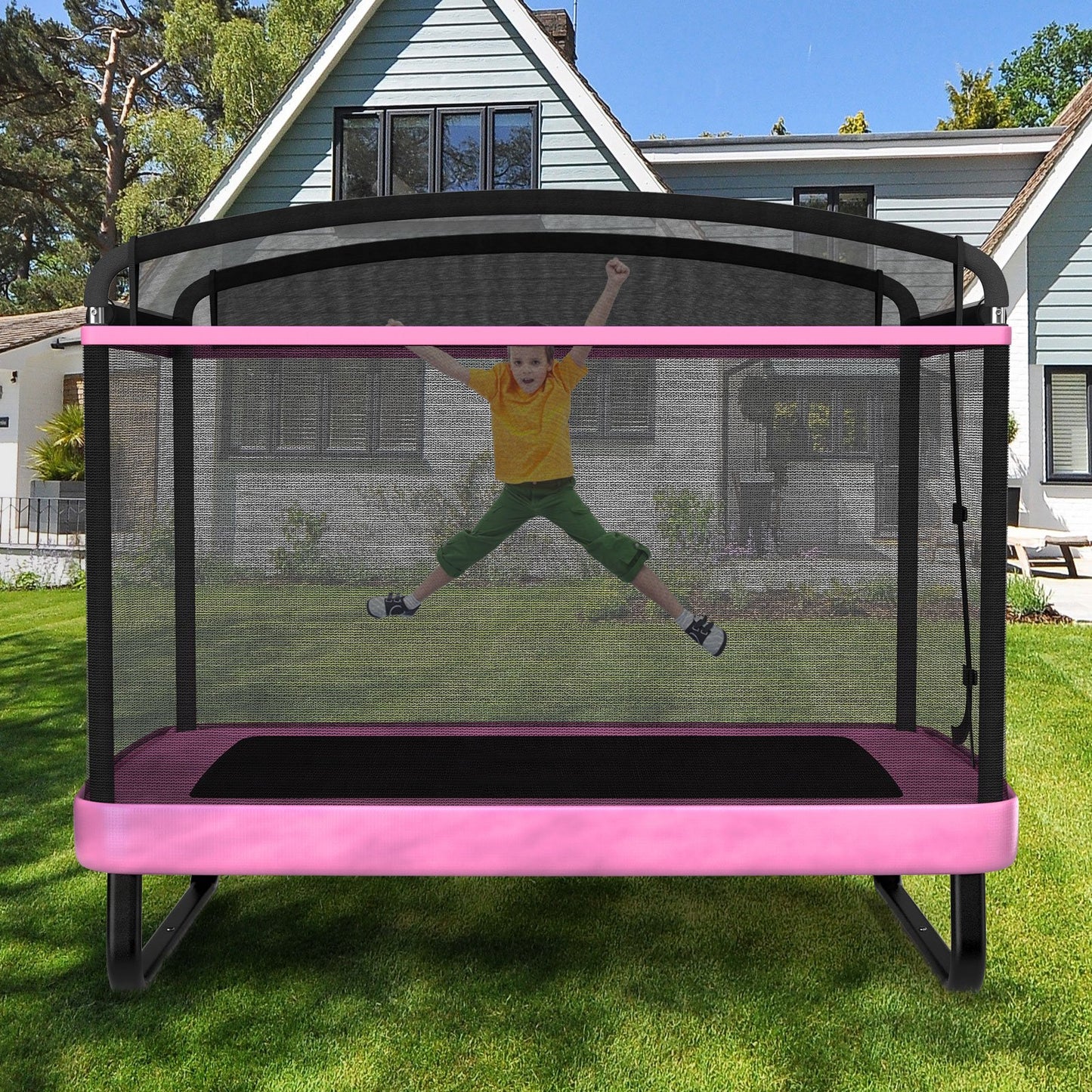 6 FT Kids Trampoline with Swing and Horizontal Bar Small Rectangle Trampoline-Blue