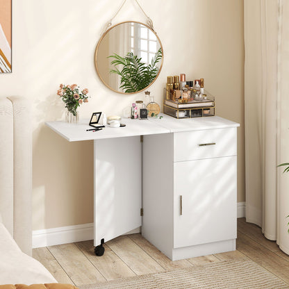 Folding Computer Desk with Drawer Mobile Home Office Desk with Cabinet-Black