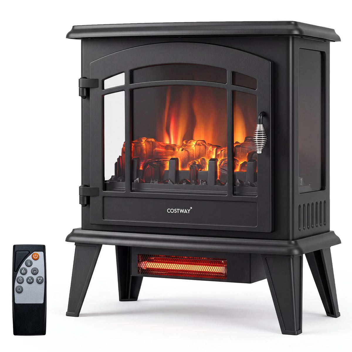20" Freestanding Electric Fireplace Stove with 3D Flame Effect and 3-Sided View-Black