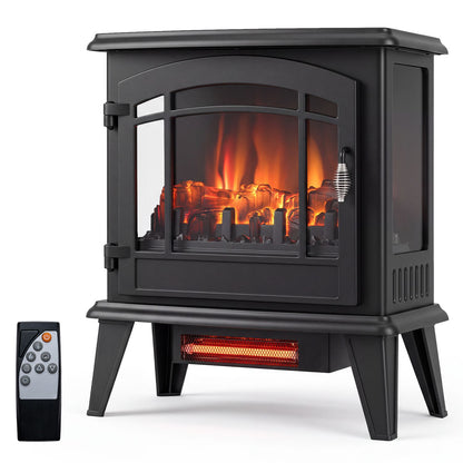 20" Freestanding Electric Fireplace Stove with 3D Flame Effect and 3-Sided View-Black