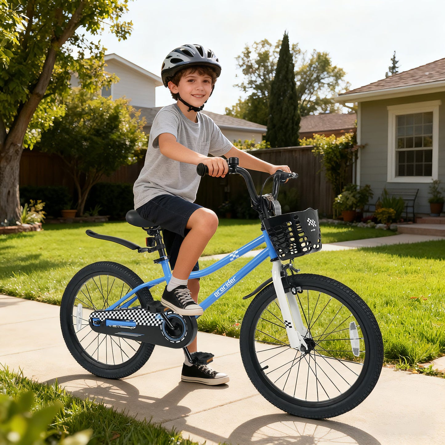 20 Inch Kids Bike Adjustable with Kickstand and Storage Basket for Aged 8+ Years-Navy