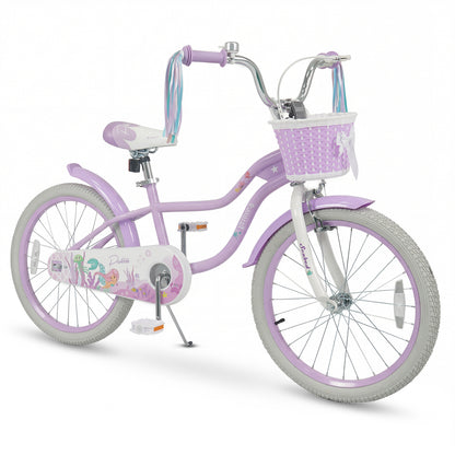 20 Inch Kids Bike Adjustable with Basket and Streamers Purple - Princess of the Sea Theme
