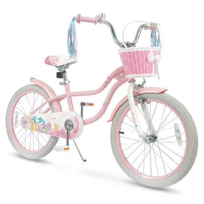 20 Inch Kids Bike Adjustable with Basket and Streamers Pink - Princess of the Sea Theme