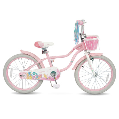 20 Inch Kids Bike Adjustable with Basket and Streamers Pink - Princess of the Sea Theme