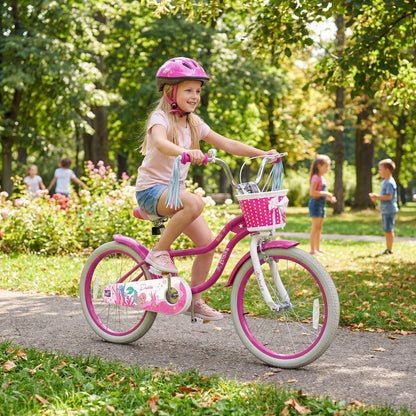 20 Inch Kids Bike Adjustable with Basket and Streamers Rose Red - Princess of the Sea Theme