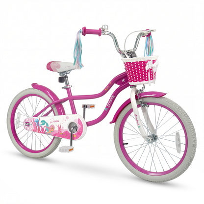 20 Inch Kids Bike Adjustable with Basket and Streamers Rose Red - Princess of the Sea Theme