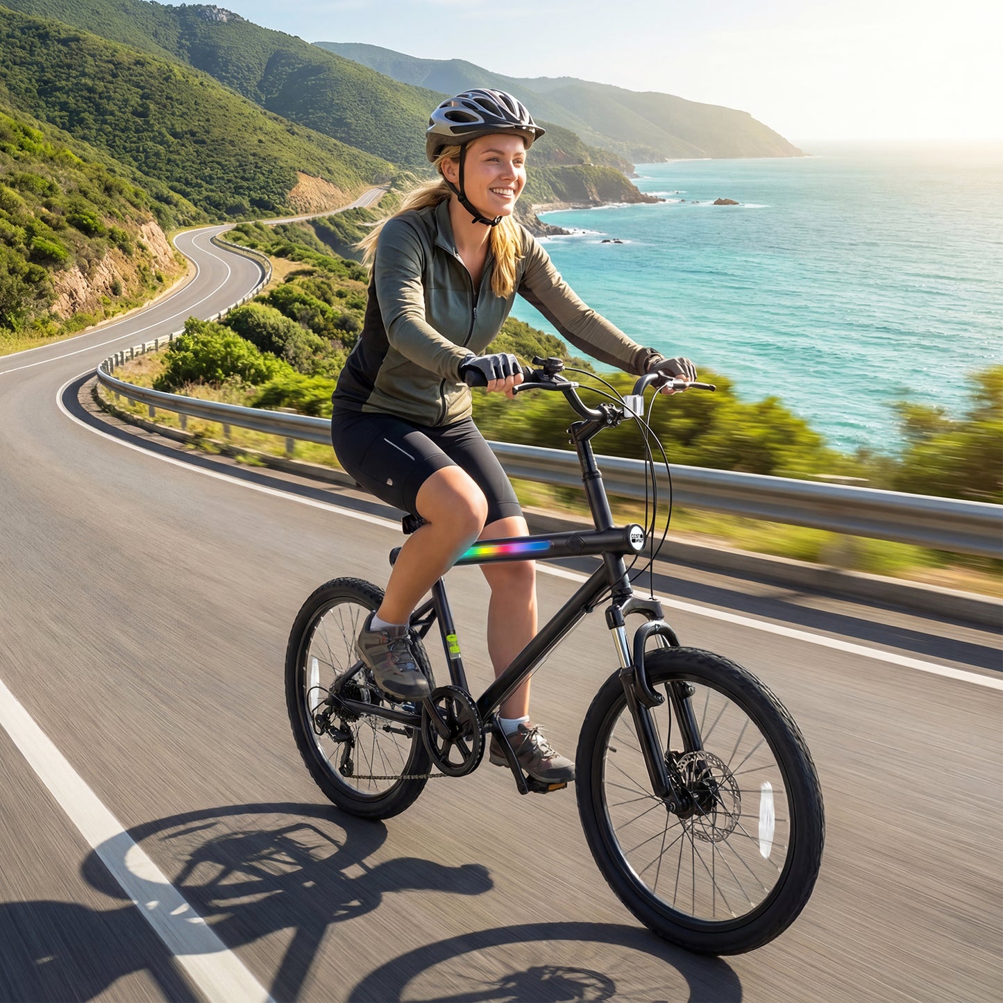 20 Inch Mountain Bike LED-lit with 6-Speed Shimano Twist Shifting and Stereo Speakers-Black