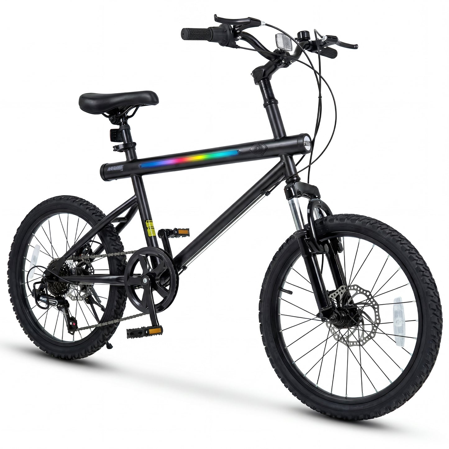 20 Inch Mountain Bike LED-lit with 6-Speed Shimano Twist Shifting and Stereo Speakers-Black