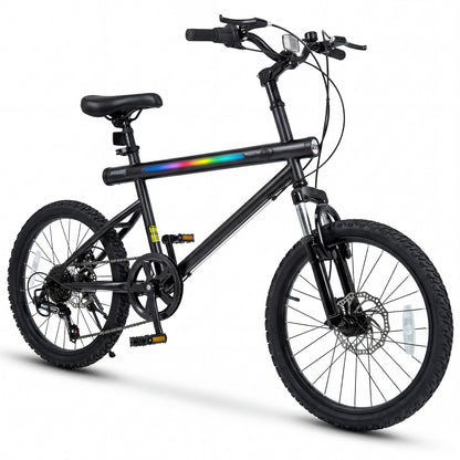 20 Inch Mountain Bike LED-lit with 6-Speed Shimano Twist Shifting and Stereo Speakers-Black