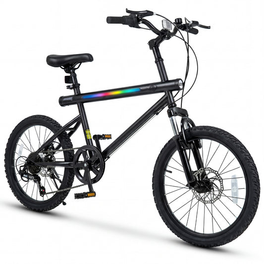 20 Inch Mountain Bike LED-lit with 6-Speed Shimano Twist Shifting and Stereo Speakers-Black