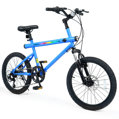 20 Inch Mountain Bike LED-lit with 6-Speed Shimano Twist Shifting and Stereo Speakers-Black