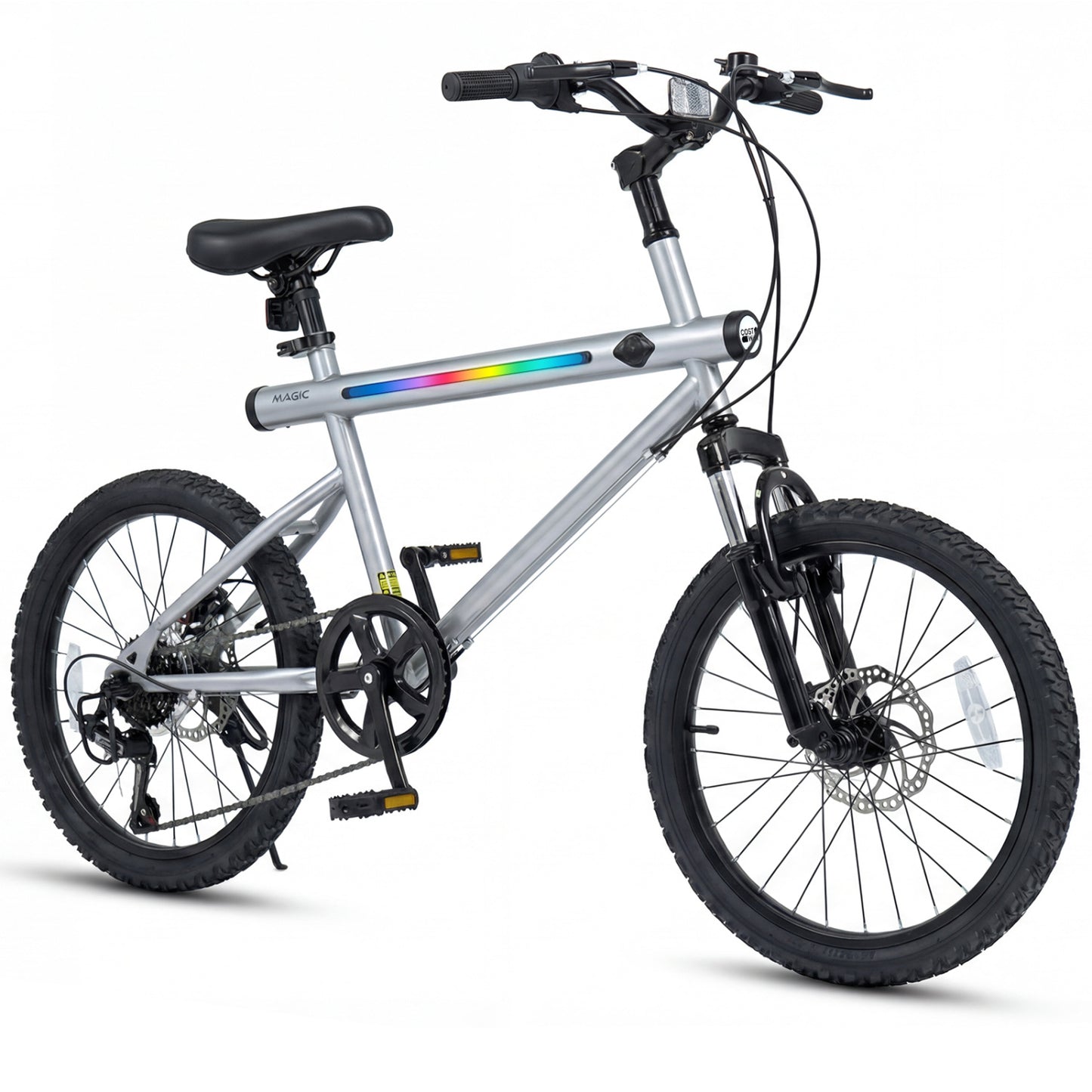 20 Inch Mountain Bike LED-lit with 6-Speed Shimano Twist Shifting and Stereo Speakers-Black