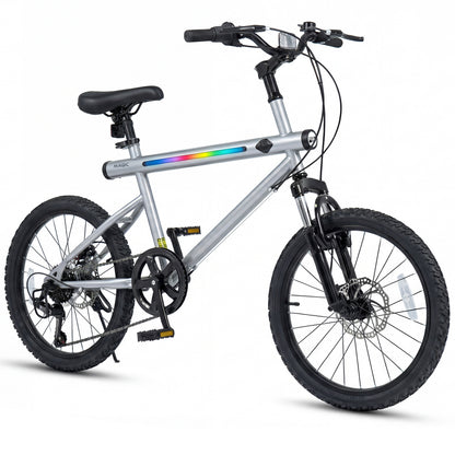 20 Inch Mountain Bike LED-lit with 6-Speed Shimano Twist Shifting and Stereo Speakers-Black