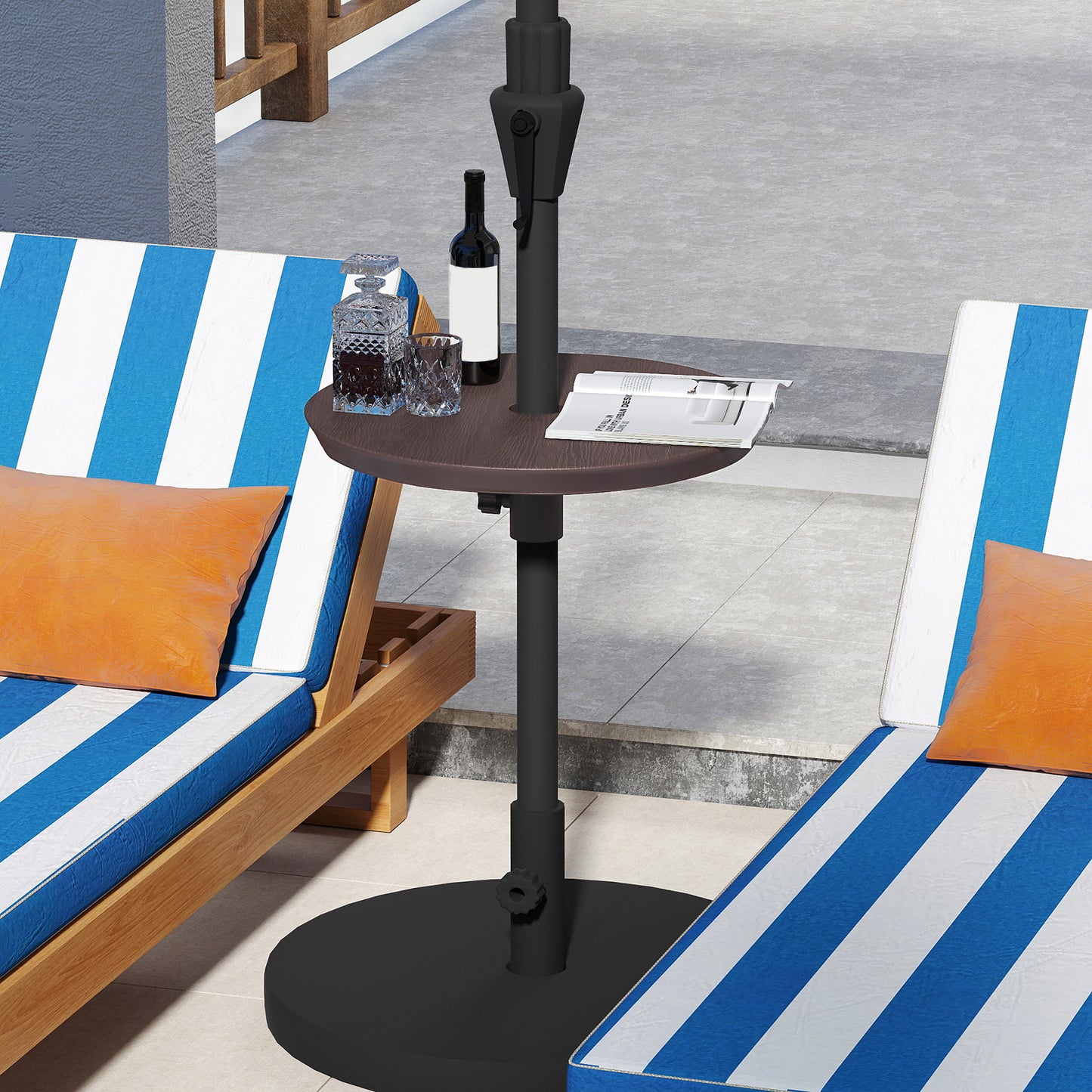 20 Inch Outdoor Adjustable Umbrella Table for 2 Sizes Patio Umbrella Pole-Coffee