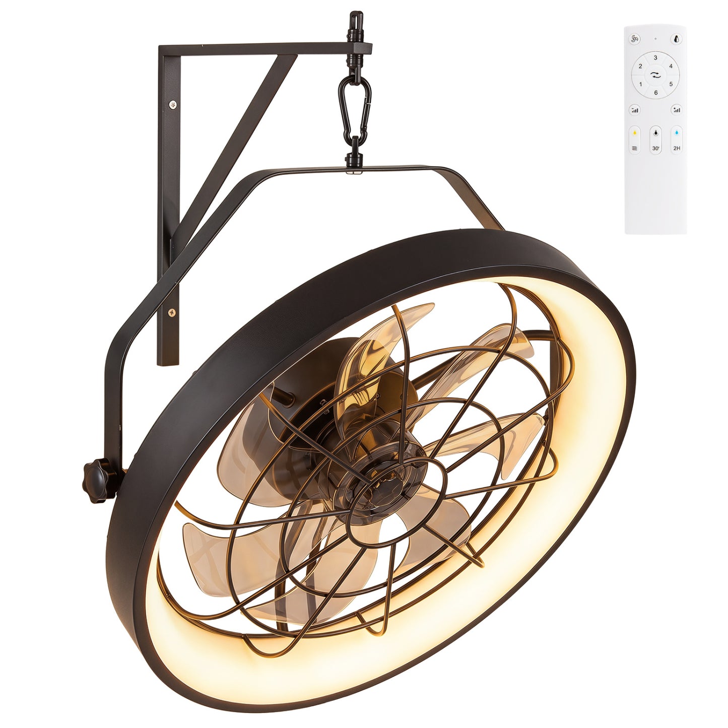 20” Wall Mounted Fan with 3CCT Dimmable LED Light and Timer-Black