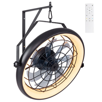 20” Wall Mounted Fan with Dimmable LED Light and 6 Wind Speeds-Black