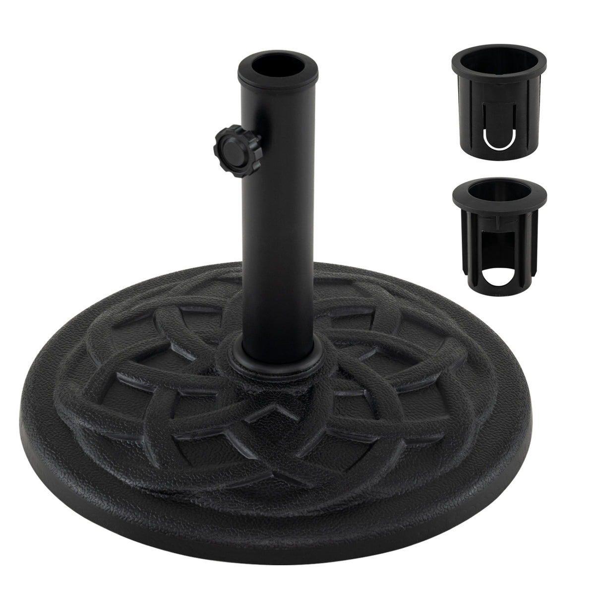 20 lbs Patio Umbrella Base 17" Round with Adapters for 1.5" 1.9" Outdoor Poles-Black