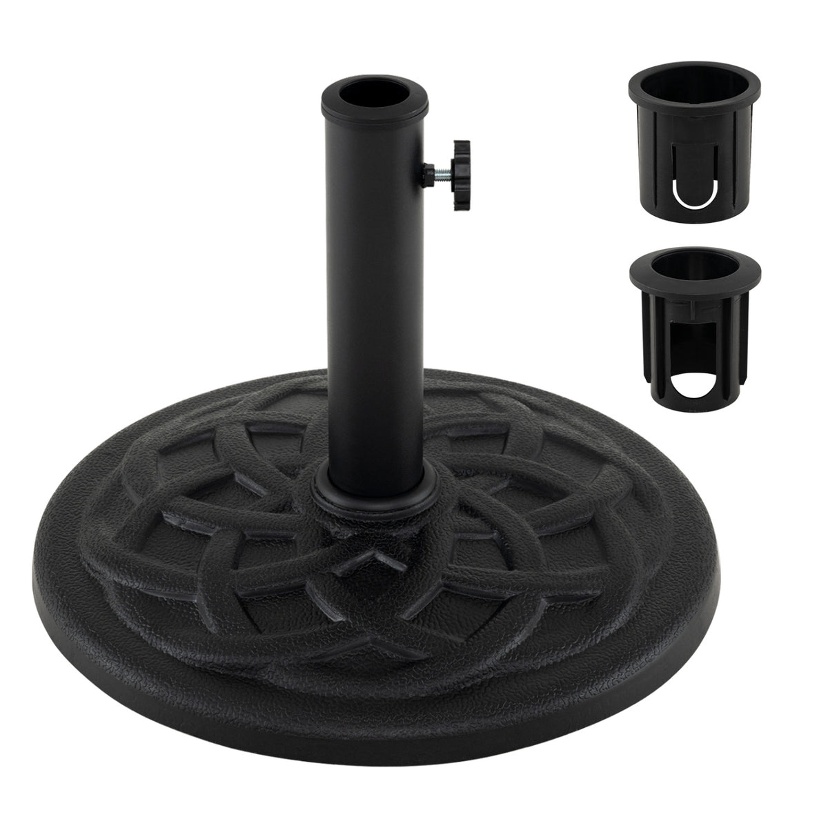 20 lbs Patio Umbrella Base 17" Round with Adapters for 1.5" 1.9" Outdoor Poles-Black