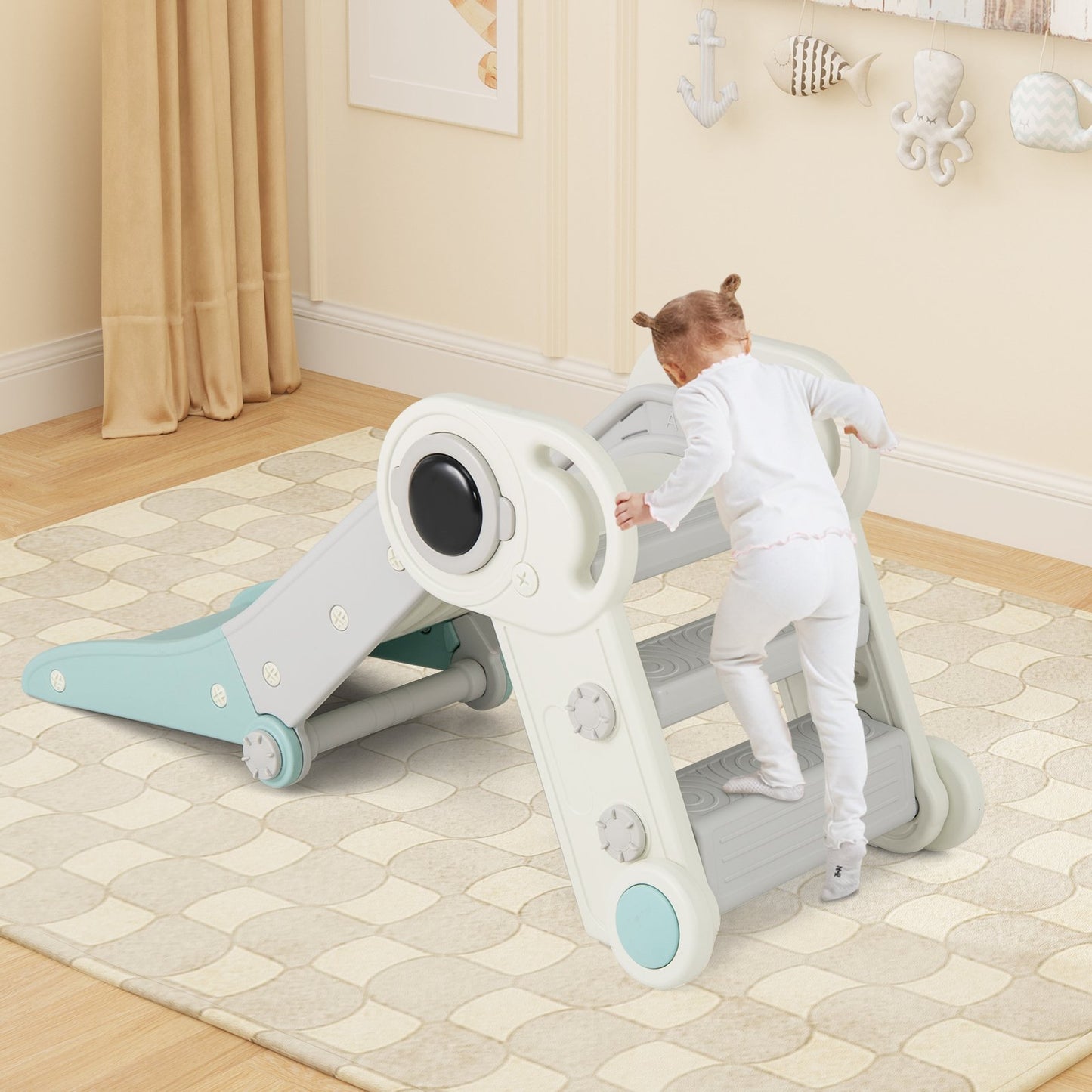 2 in 1 Baby Slide with Climber for Toddlers Age 18+ Months-Blue