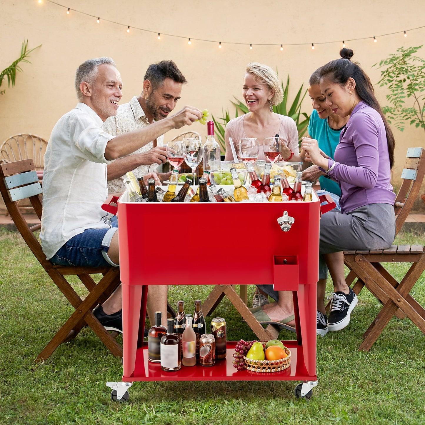 Portable Patio Cooler with Bottom Storage Shelf and Bottle Opener-Gray