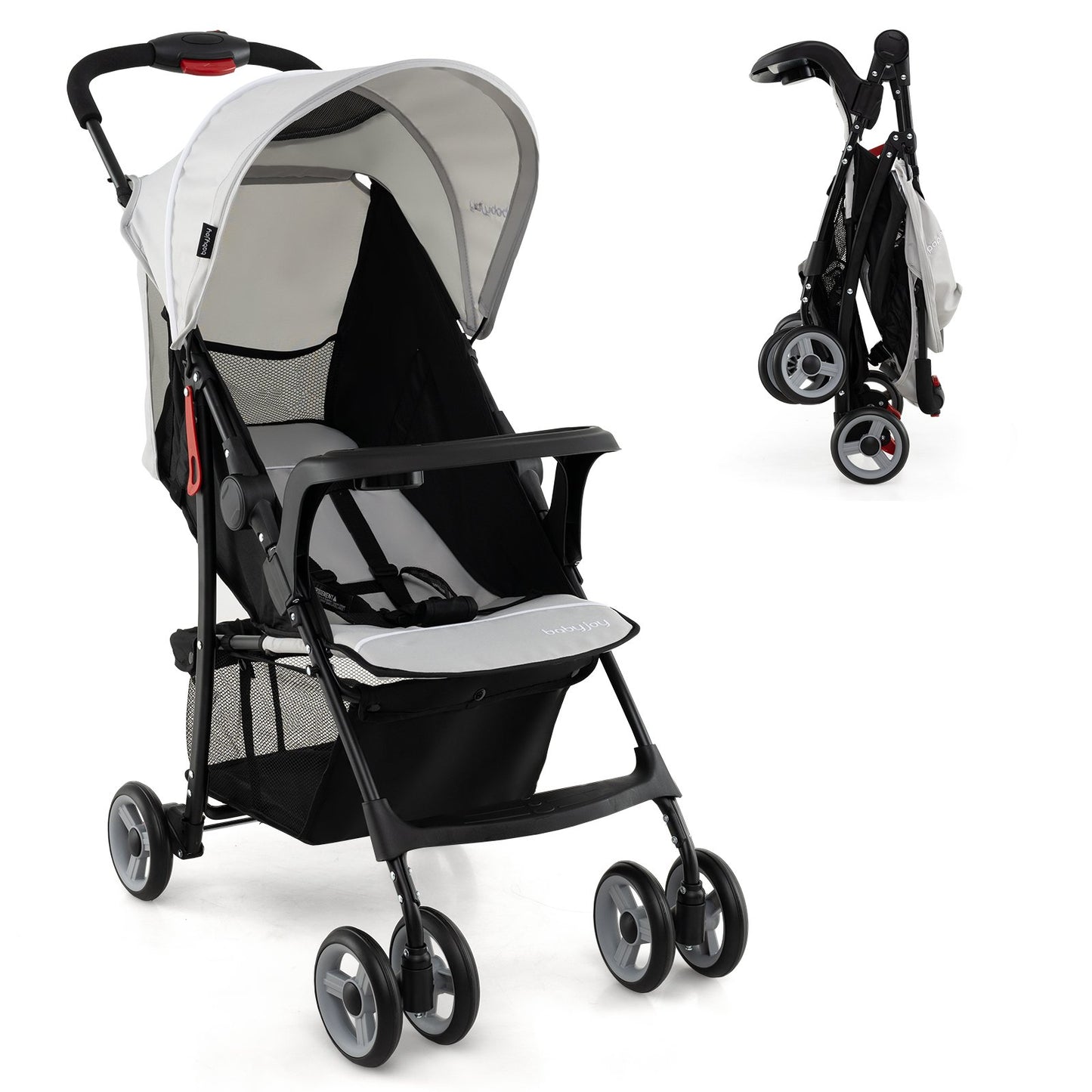 Toddler Travel Stroller for Airplane with Canopy and Adjustable Backrest-Black