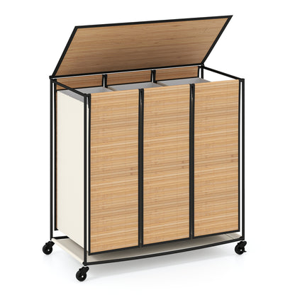 21.4 Gal Laundry Hamper with Lid 3-Section with 2 Lockable Wheels-Gray