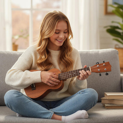 21 Inch Soprano Mahogany Wooden Ukelele Set with Adjustable Strap