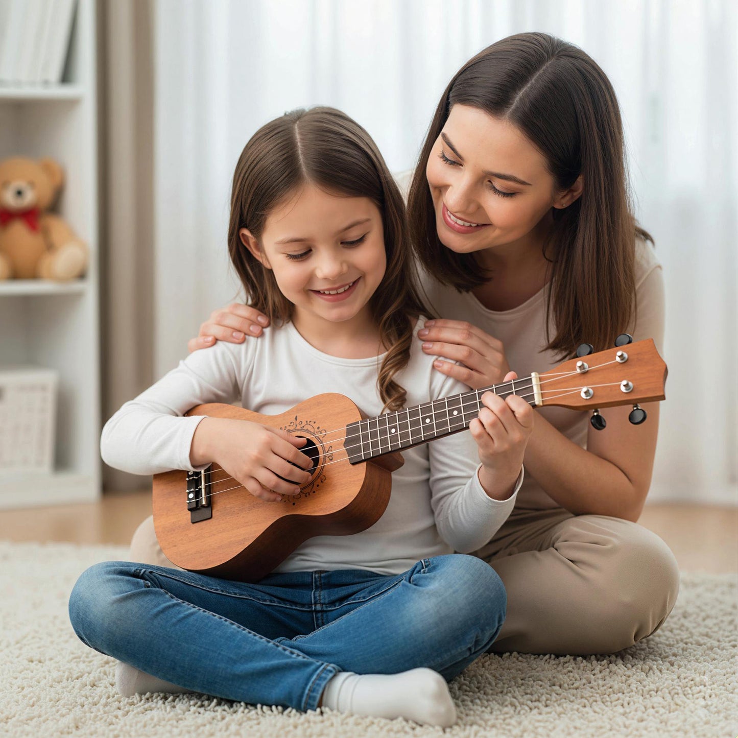 21 Inch Soprano Mahogany Wooden Ukelele Set with Adjustable Strap