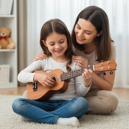 21 Inch Soprano Mahogany Wooden Ukelele Set with Adjustable Strap