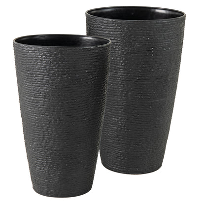 21 Inch Tall Round Plastic Planters Set of 2 Flower Pots with Drainage System-Black